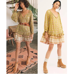 Spell Dahlia Floral Green and Pink Tunic Dress